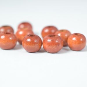 10mm Round Large Hole Natural Rust/Red Beads, Wood